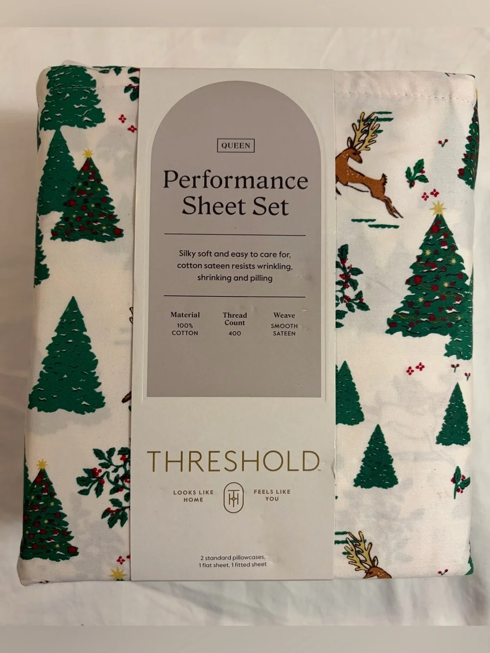 Threshold Queen Winter Scene 400 Thread Count Cotton Sheet Set New